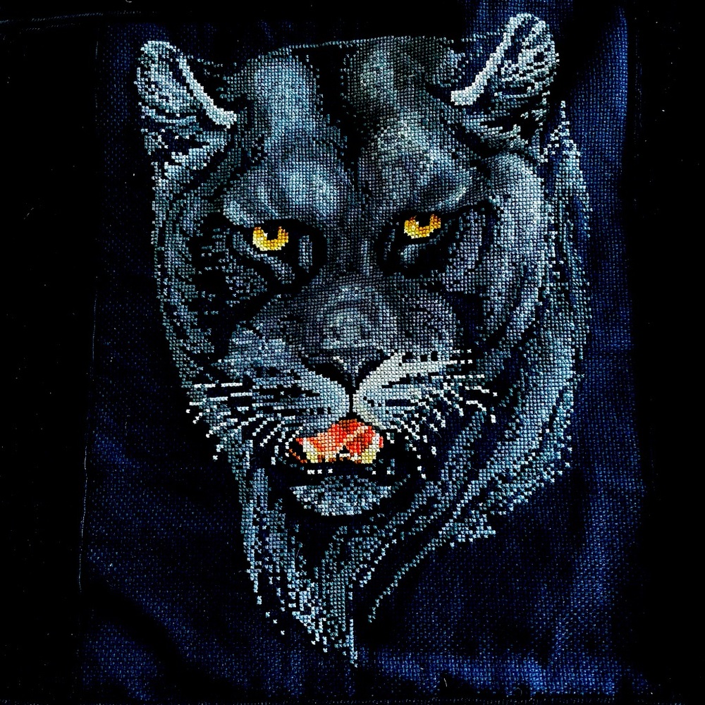 Panther head  Cross Stitch Pillow Cases Set of 2 Finished